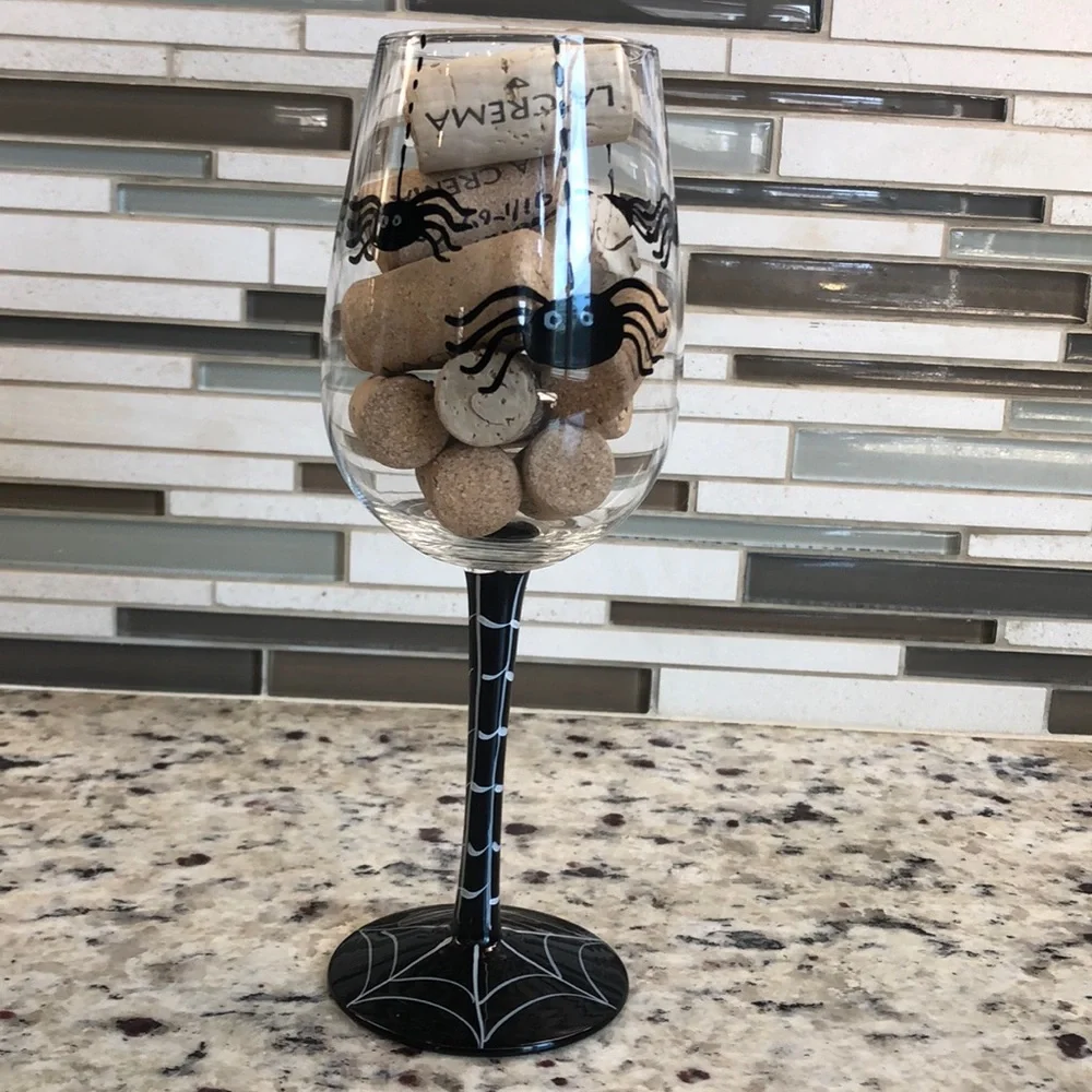 Beautiful Hand Painted Halloween Spider Wine Glass